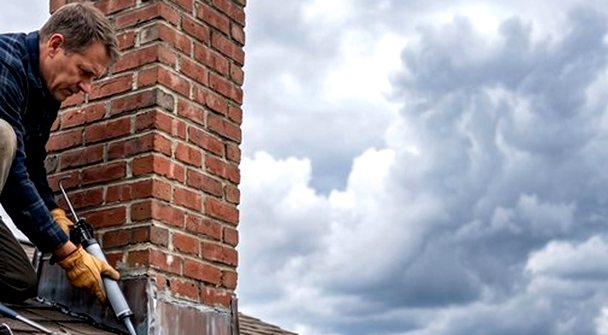 Flashing line sealed along the chimney base